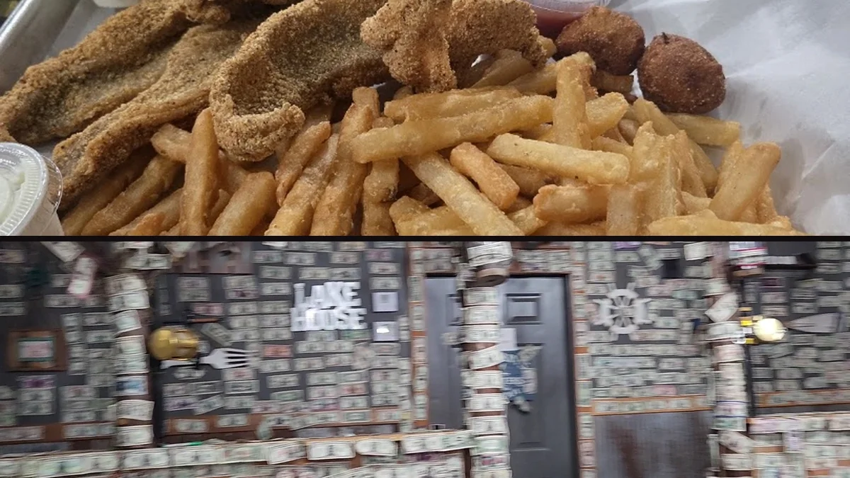 A market-style seafood counter with fresh fish display.
